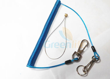 Llave en espiral elástica Lanyard Blue Coiled Lanyard Cord con el tenedor del anillo