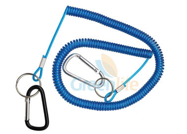 Línea flexible azul cuerda de la seguridad de la pesca del mosquetón de aluminio del acollador de la caña de pescar de 8 metros del muelle en espiral